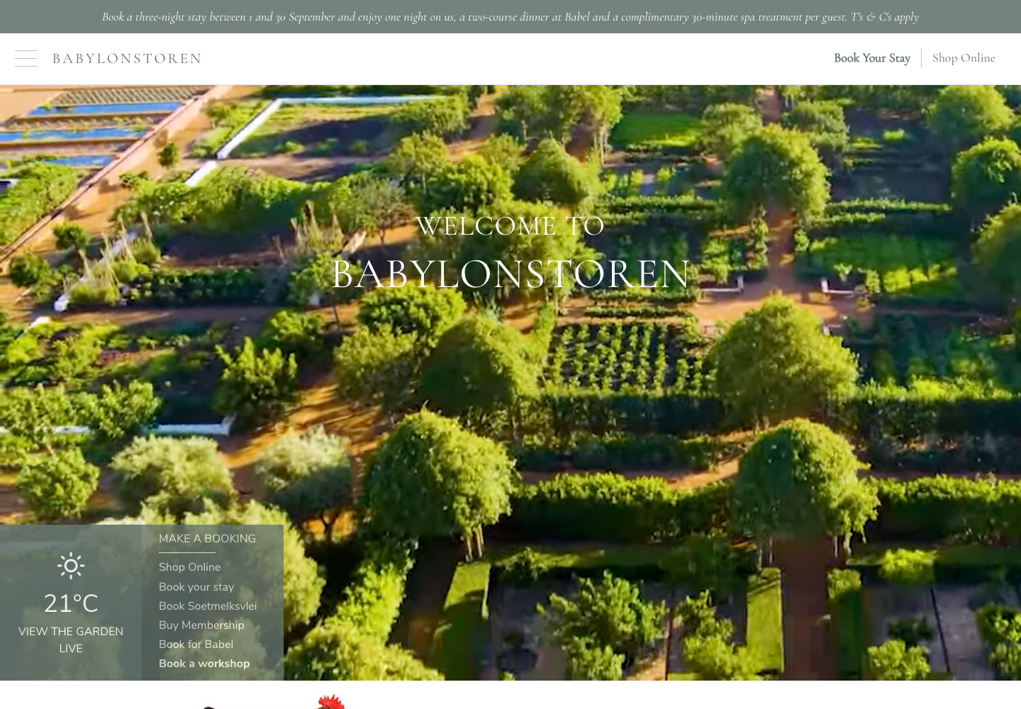 Babylonstoren website screenshot — non-interactive demo backdrop
